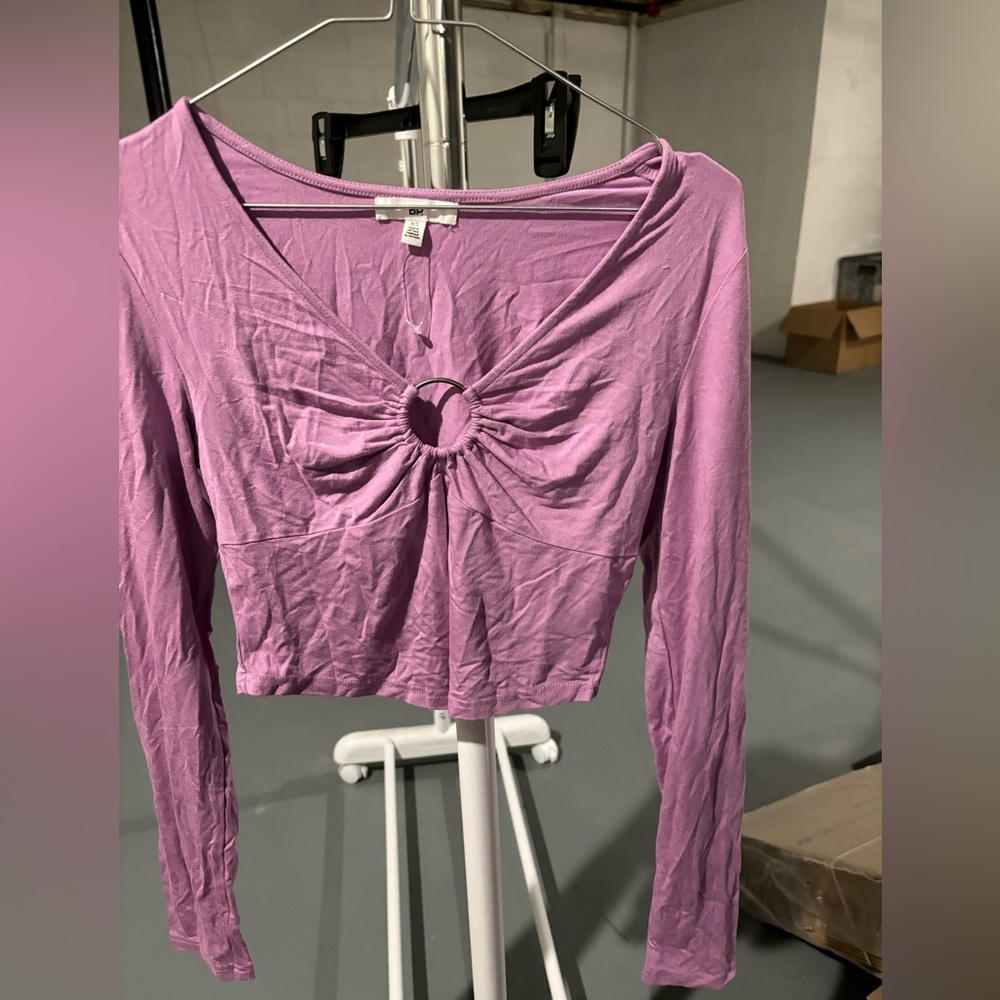 Nordstrom BP v neck front ring cropped long sleeve top ladies size small purple